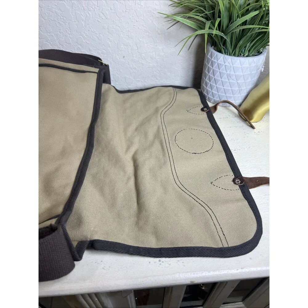 Duluth Pack Khaki Brown Leather Trim Messenger Book Bag Work Bag Travel Bag